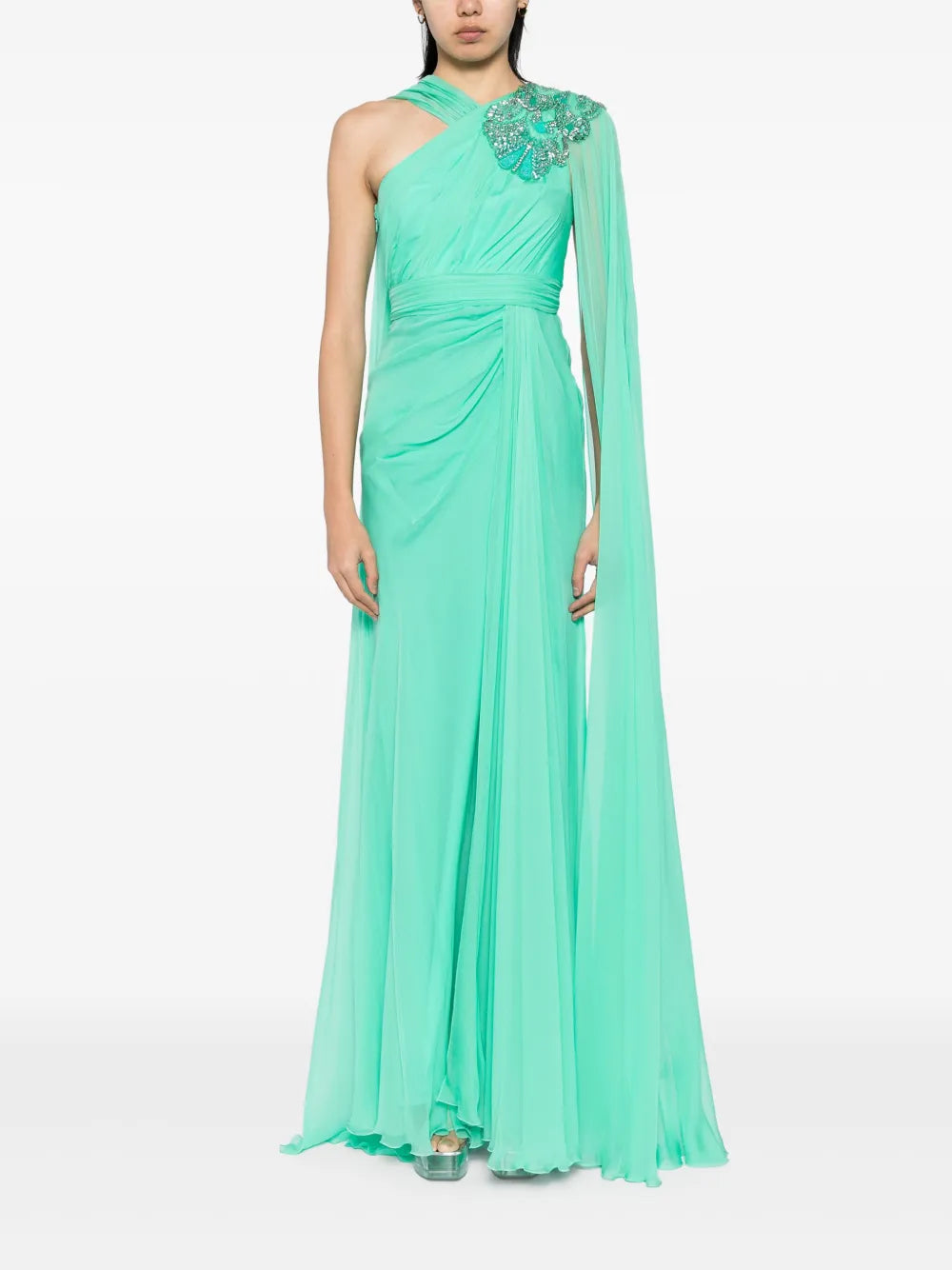 Bead-Embellished Chiffon Gown