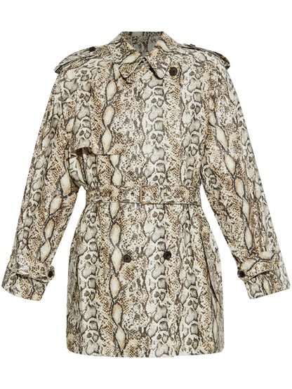 Snakeskin-Effect Trench Coat
