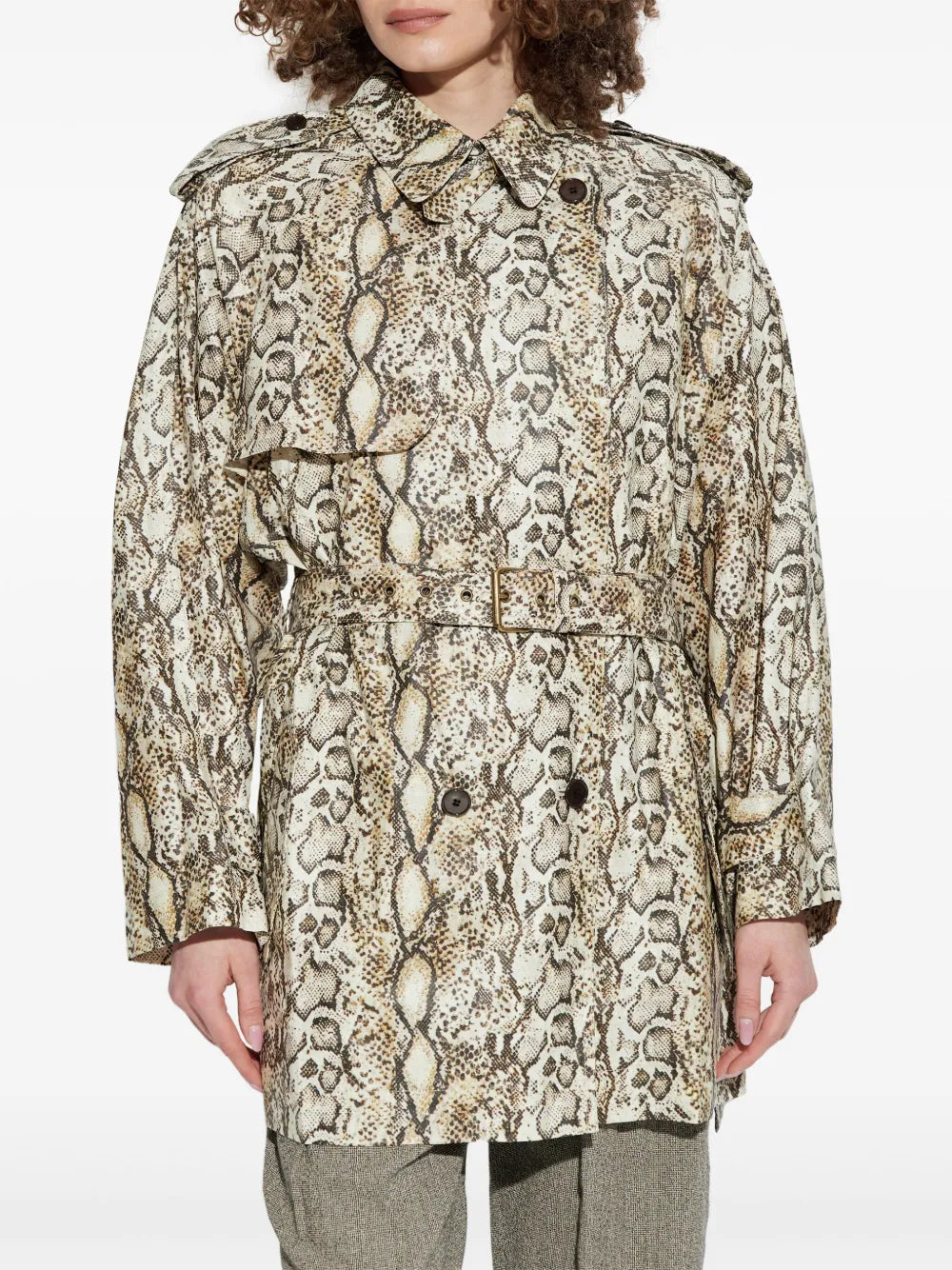 Snakeskin-Effect Trench Coat