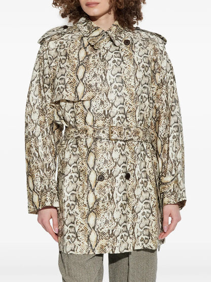 Snakeskin-Effect Trench Coat
