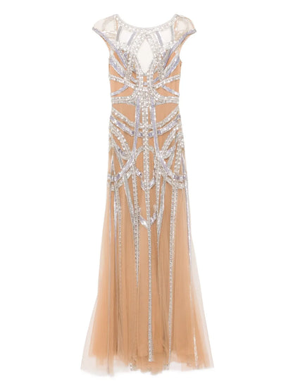 Roads-Embroidered Flared Gown