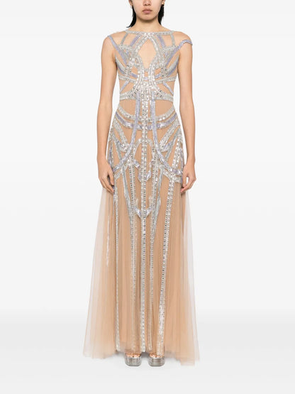 Roads-Embroidered Flared Gown
