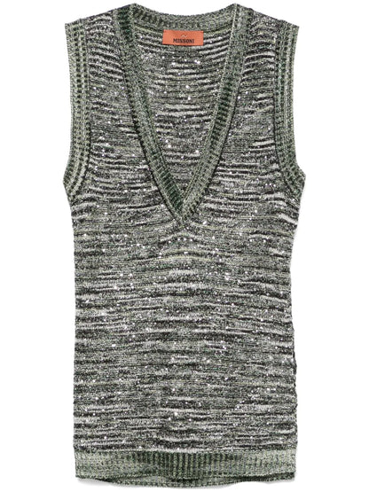 Sequined Slub-Knit Tank Top