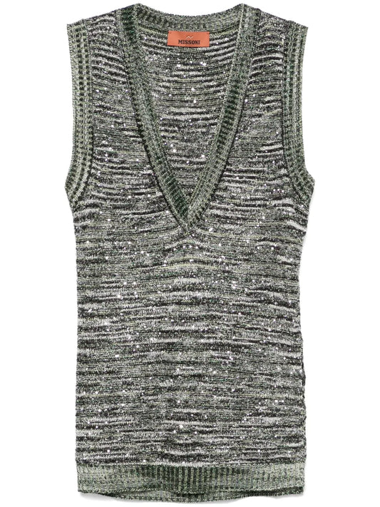 Sequined Slub-Knit Tank Top