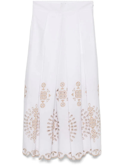 Openwork-Embroidery Midi Skirt