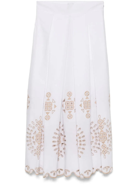 Openwork-Embroidery Midi Skirt