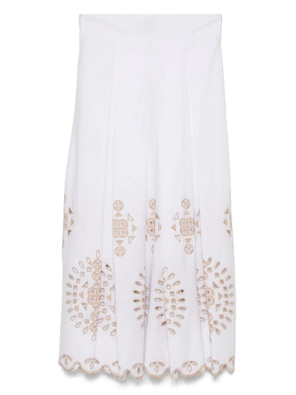 Openwork-Embroidery Midi Skirt