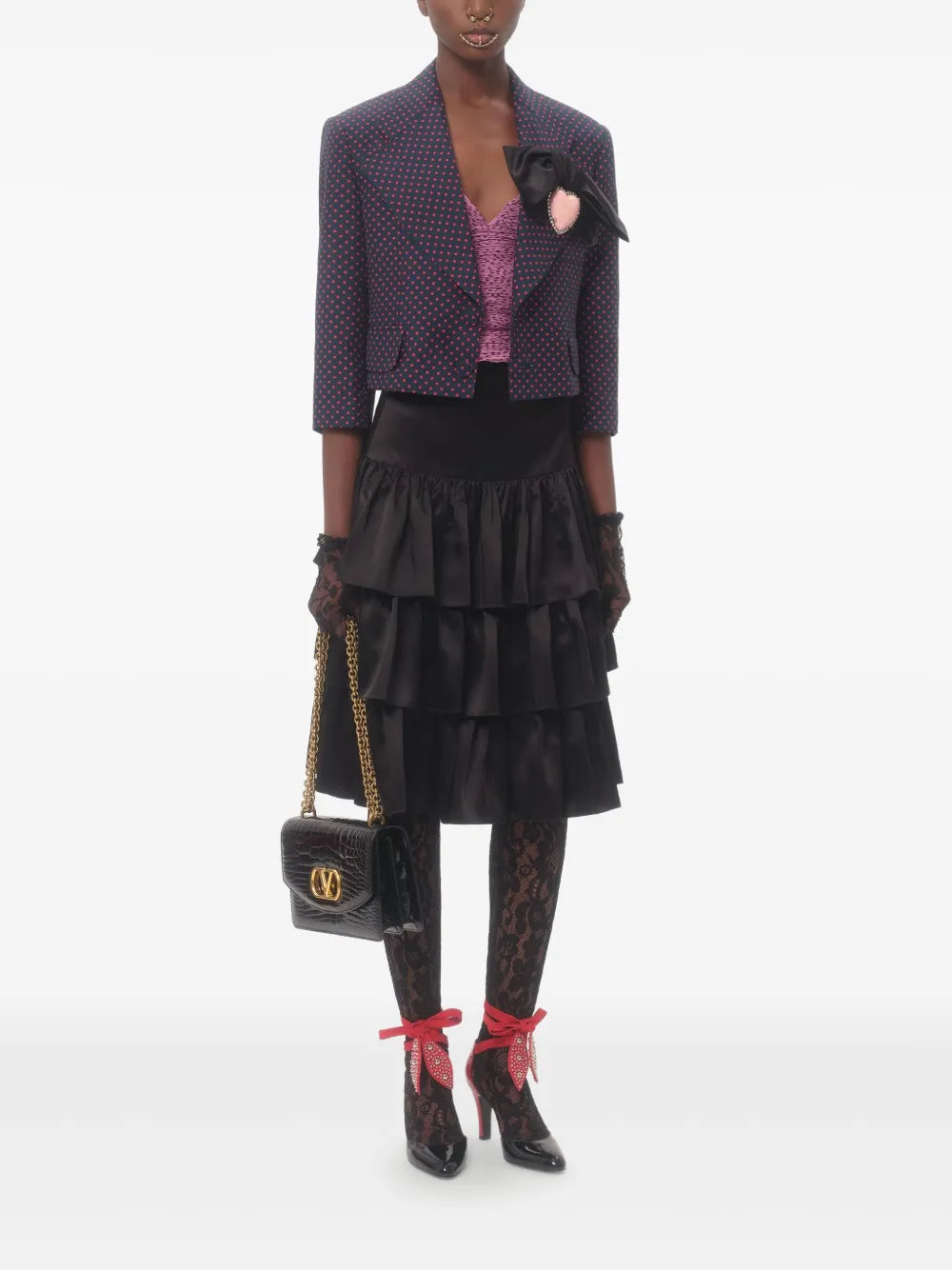 Ruffled Taffeta Midi Skirt