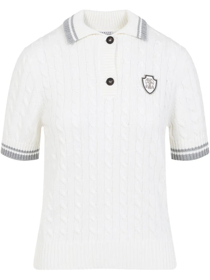 Cable-Knit Polo Top