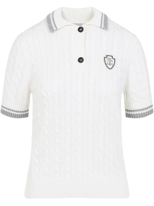 Cable-Knit Polo Top