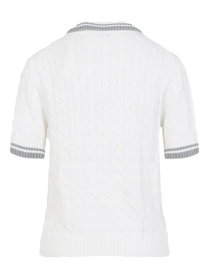 Cable-Knit Polo Top