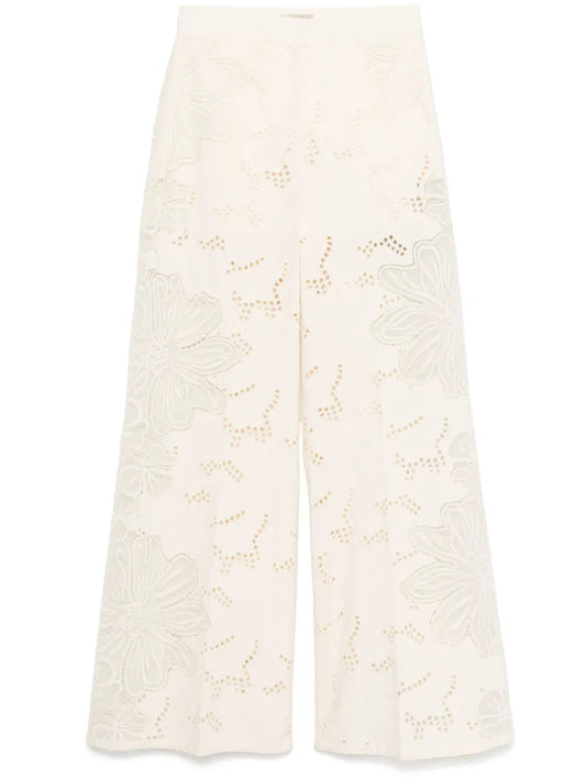 Embroidered Cotton Palazzo Pants