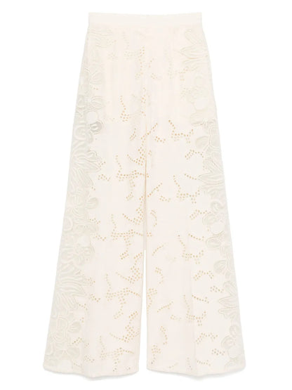 Embroidered Cotton Palazzo Pants