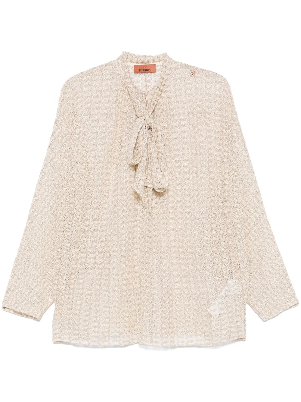 Sash-Collar Lamé Blouse