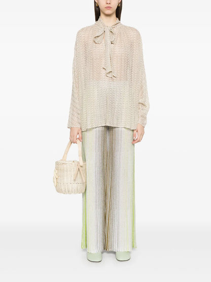 Sash-Collar Lamé Blouse