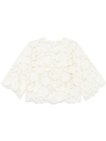 Tulle-Embroidered Blouse