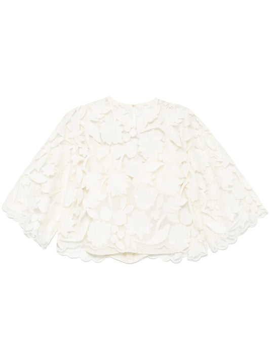 Tulle-Embroidered Blouse