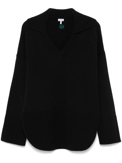 Polo-Collar Wool Sweater