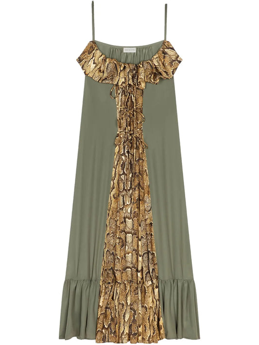 Ruffle-Trim Midi Dress