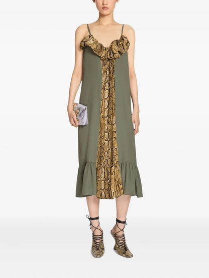 Ruffle-Trim Midi Dress