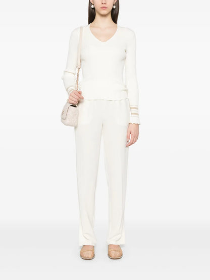 Embroidered Crepe Trousers