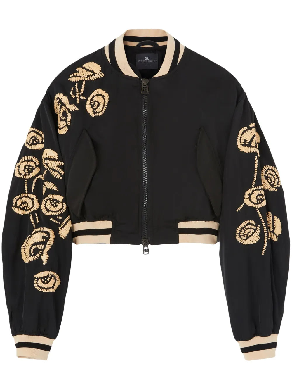 Floral-Embroidered Bomber Jacket