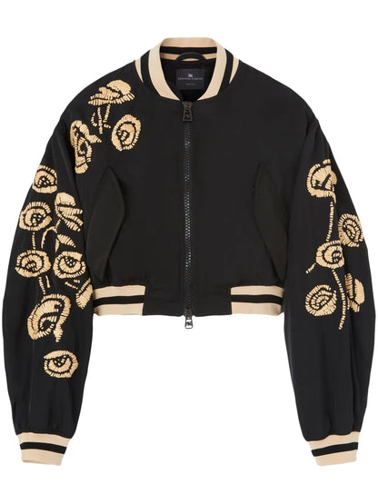 Floral-Embroidered Bomber Jacket
