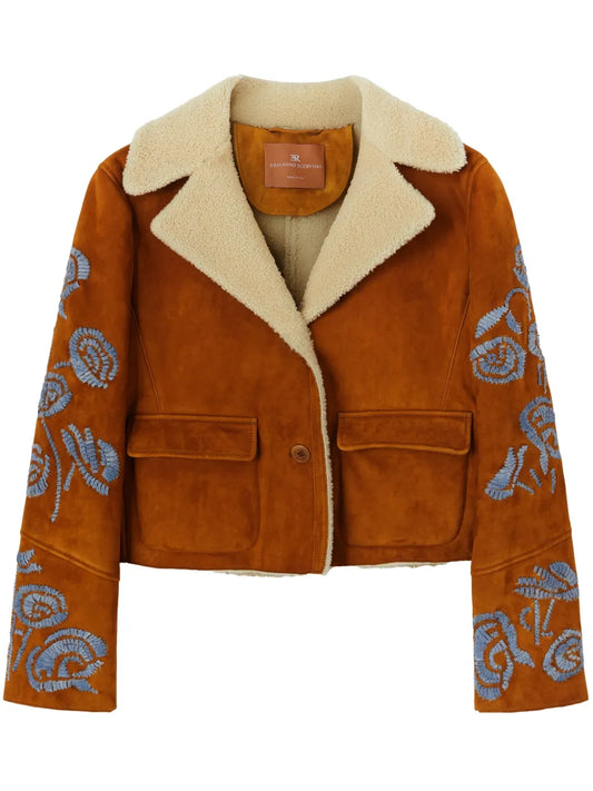 Floral-Embroidered Shearling Jacket