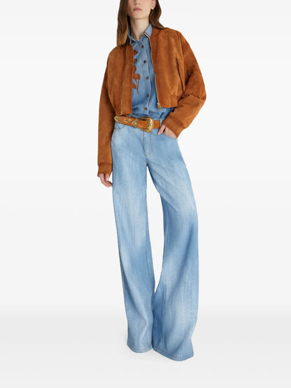 Floral-Embroidered Denim Shirt