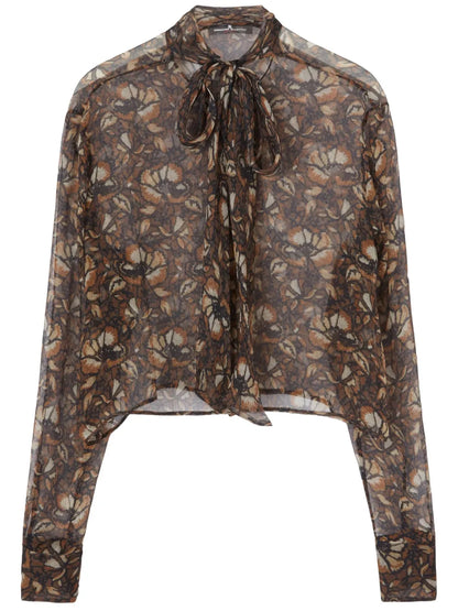 Macramé Lace-Print Silk Shirt