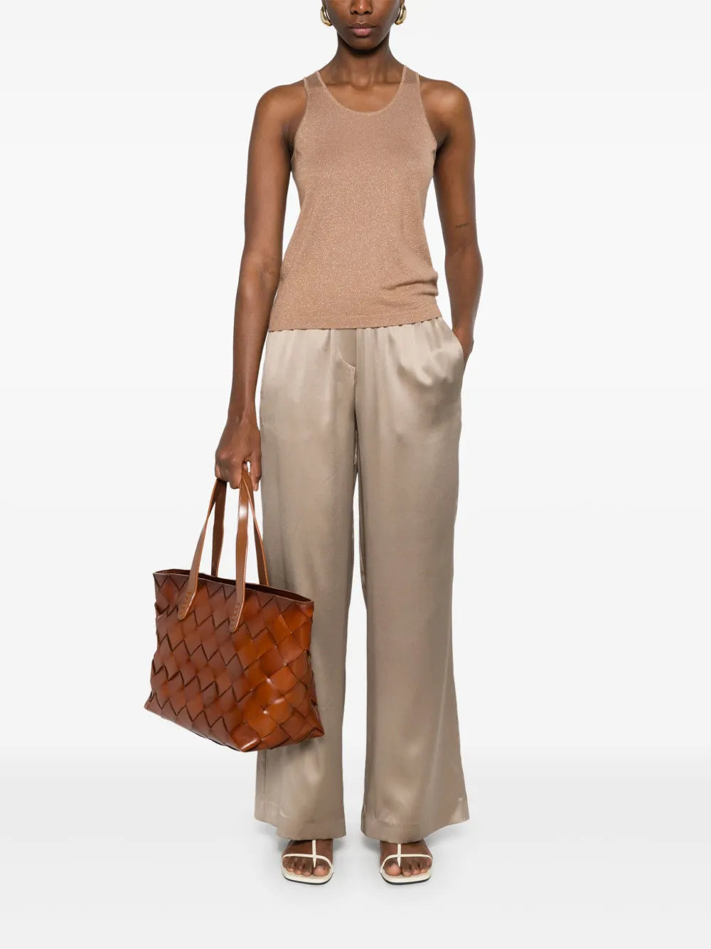 Satin-Finish Wide-Leg Trousers