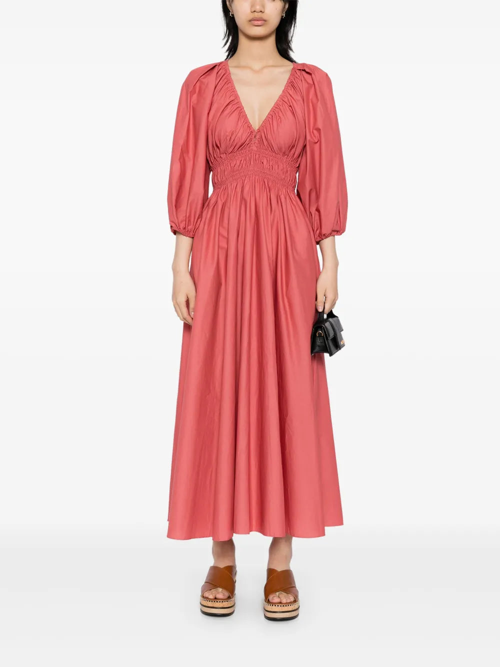 Shirred Plunge Button Dress