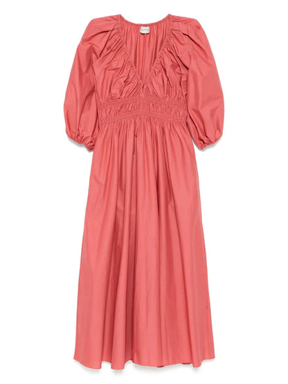 Shirred Plunge Button Dress