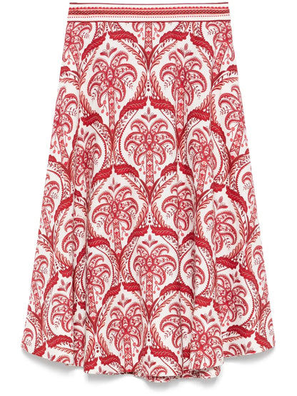Tropical Cameo-Print Midi Skirt