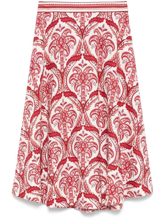 Tropical Cameo-Print Midi Skirt