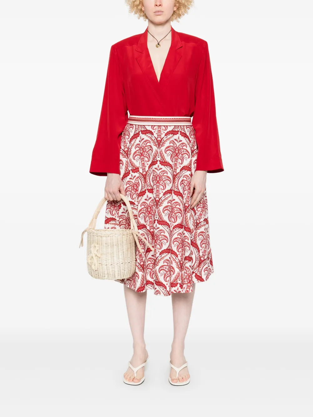 Tropical Cameo-Print Midi Skirt