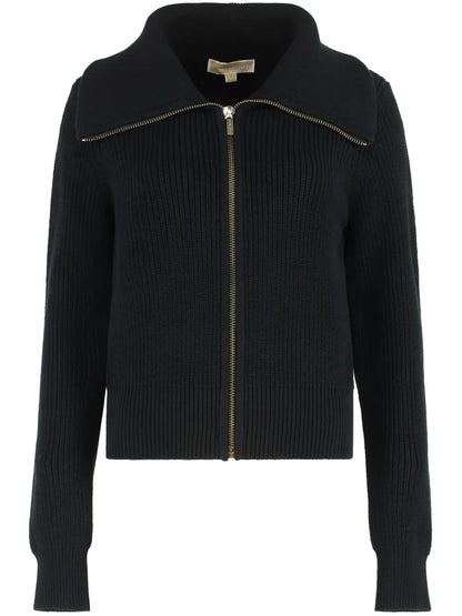 Ribbed-Knit Zipped Cardigan