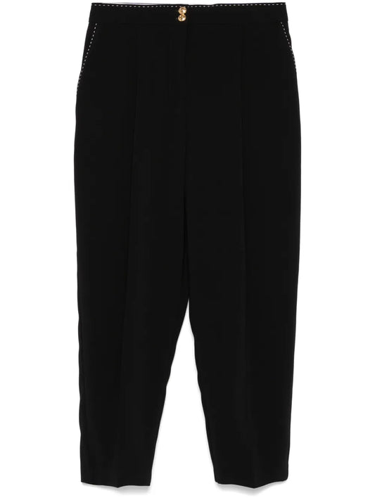 Contrasting-Topstitching Crepe Trousers
