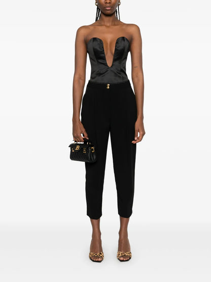 Contrasting-Topstitching Crepe Trousers
