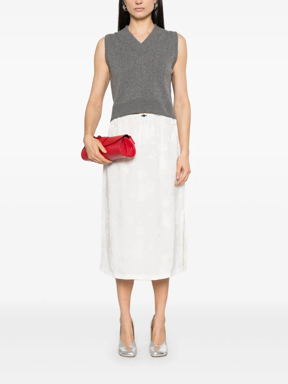 Floral-Jacquard Midi Skirt