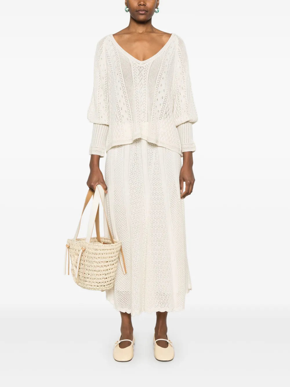 Pointelle-Knit Midi Skirt