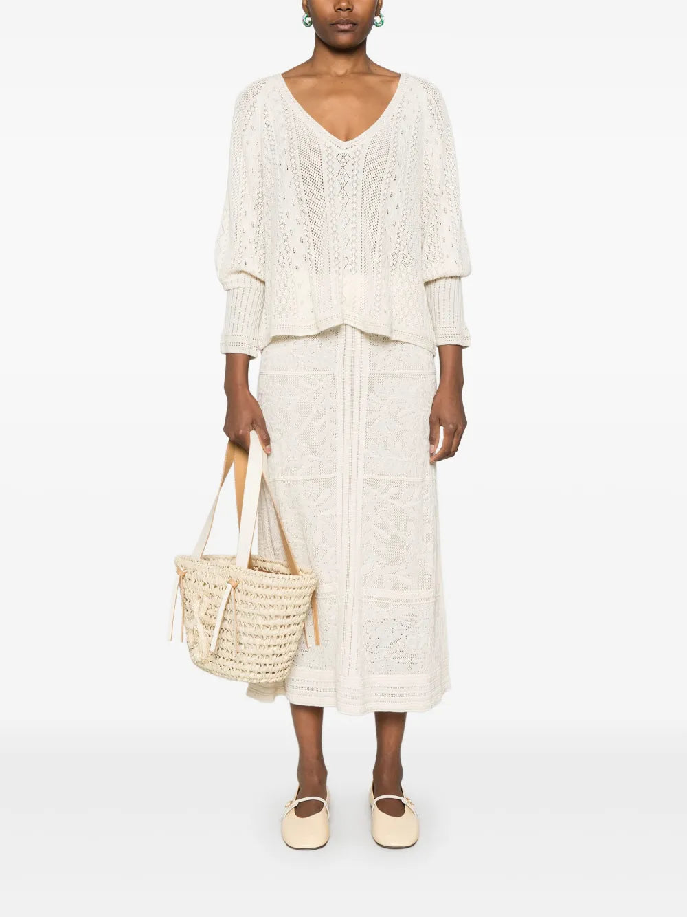 Pointelle-Knit Midi Skirt
