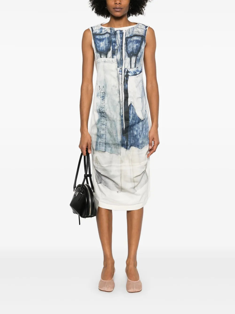 Denim-Print Midi Dress