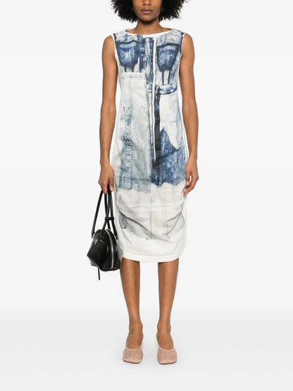 Denim-Print Midi Dress