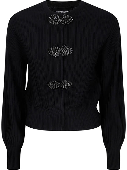Jewel-Detail Textured Cardigan