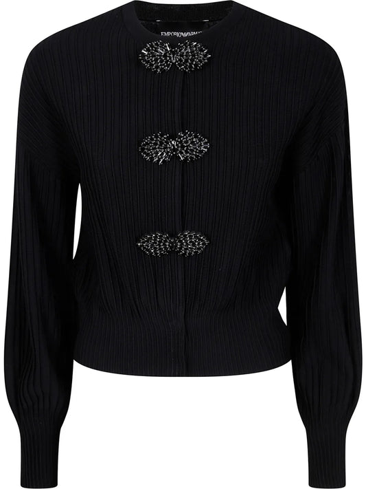Jewel-Detail Textured Cardigan