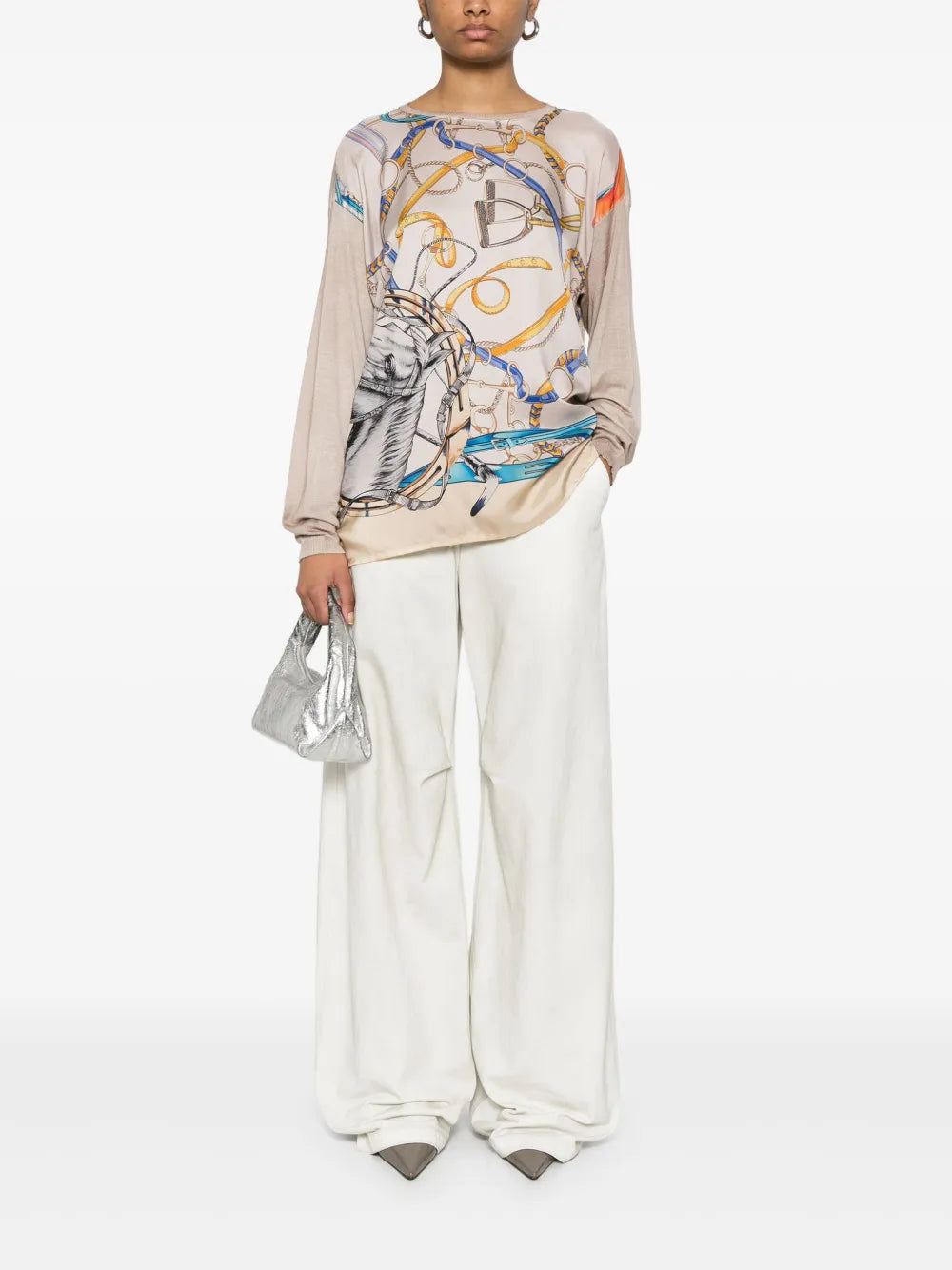 Graphic-Print Knitted Top