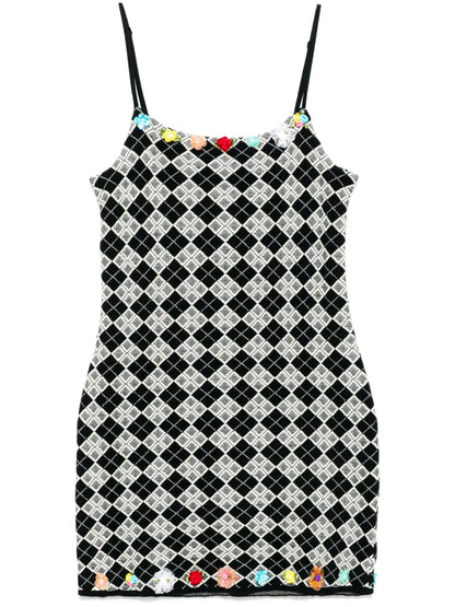 Argyle Ribbon-Flowers Dress