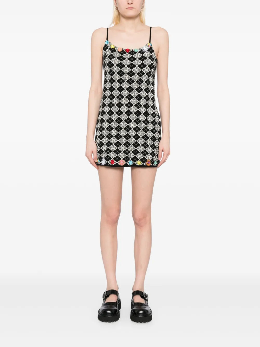 Argyle Ribbon-Flowers Dress