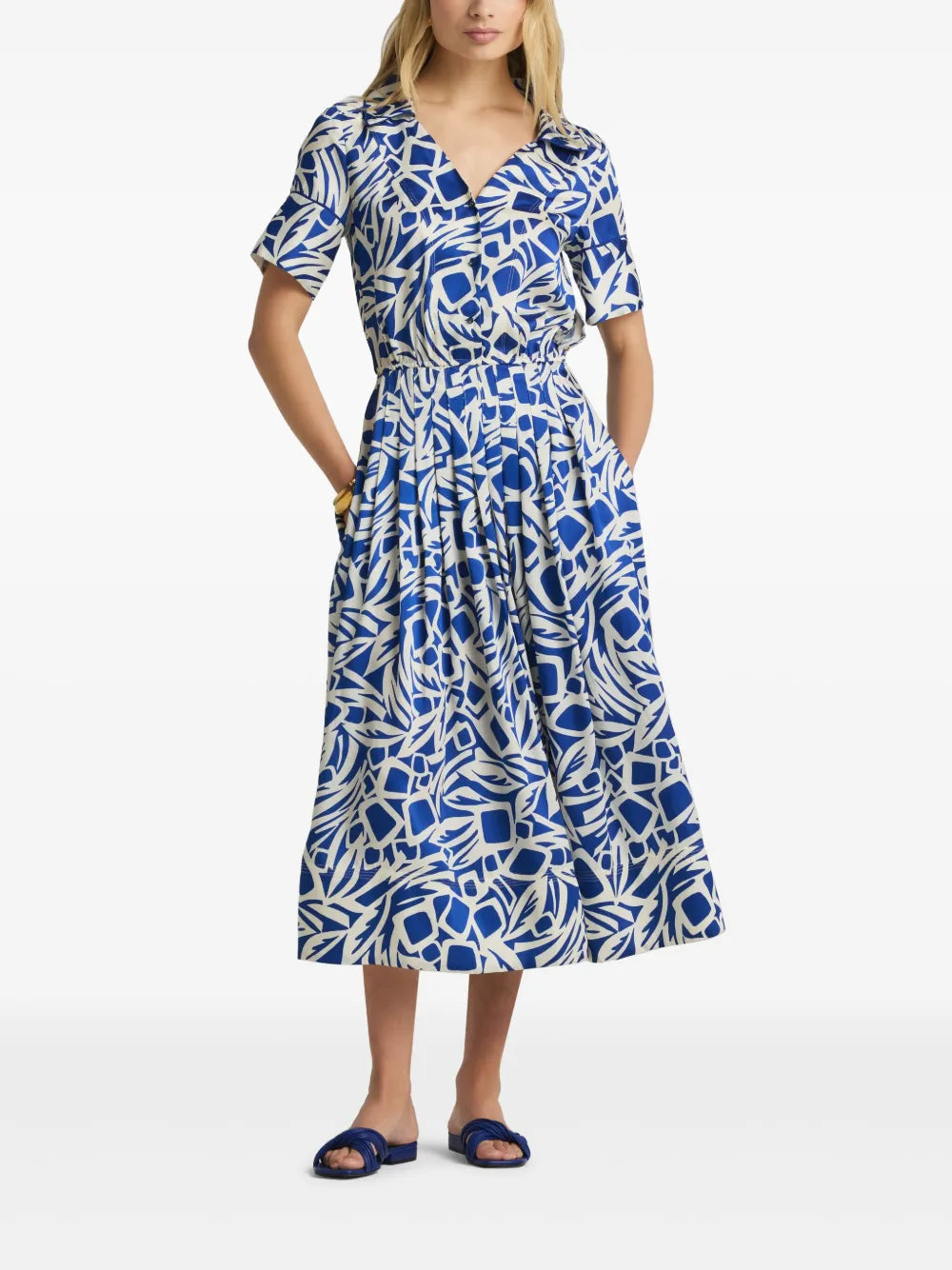 Printed Cut-Out Midi Dress